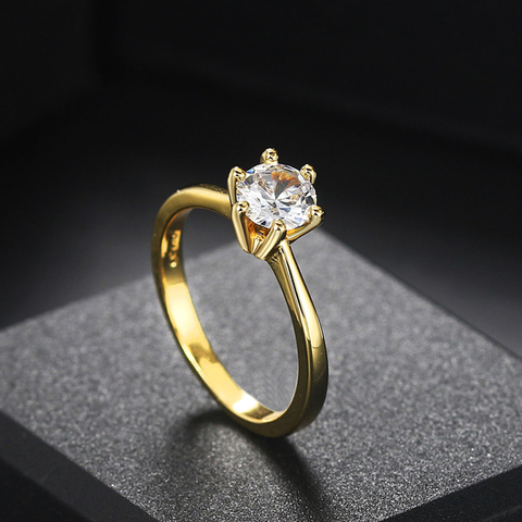 Wedding Rings For Women Classic 1 Carat AAA+ Zircon Light Gold Color Engagement Anniversary Ring Jewelry Wholesale R174 ► Photo 1/6