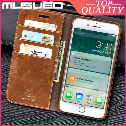 Musubo Genuine Leather Case For iPhone SE 2022 8 Plus 7 Plus 6 6s X Xs Max Luxury Cases Cover Card Slot Wallet Casing Funda Capa ► Photo 1/6