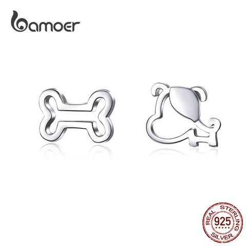 bamoer Dog and Bone Stud Earrings  for Girl Sterling Silver 925 Cat Ear Studs Jewelry Bijoux Anti-allergy Jewelry SCE649 ► Photo 1/6