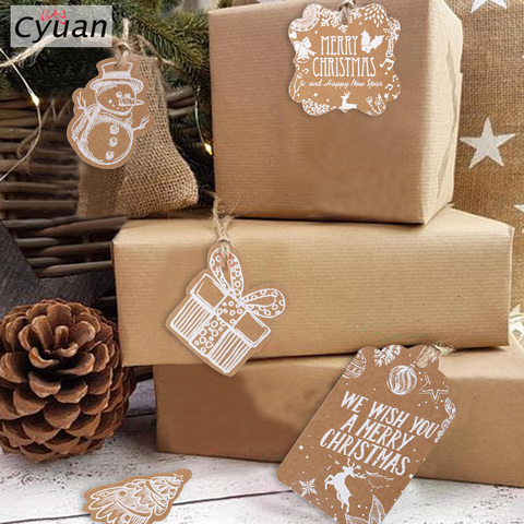 Cyuan 50pcs Christmas Gift Tags Santa Claus Snowflake Kraft Paper Tag with rope Label Xmas Gift for Xmas Party DIY Supplies ► Photo 1/6