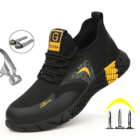 Breathable Men's Safety Shoes Boots With Steel Toe Cap Casual Men's Boots Work Indestructible Shoes Puncture-Proof Work Sneakers ► Photo 1/6