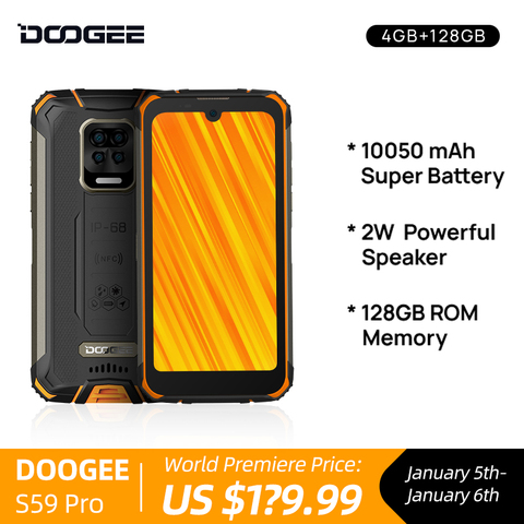 World Premiere Pre-Sale 10050mAh Super Battery DOOGEE S59 Pro IP68/IP69K 4GB+128GB NFC Rugged Smartphone 2W Output High Volume ► Photo 1/6