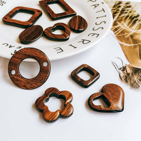 ZEROUP Wooden Smooth Round Square Eardrop Beads Bronze Pendant Earrings Accessories Necklace Charms Jewelry Diy Material 6pcs ► Photo 1/6