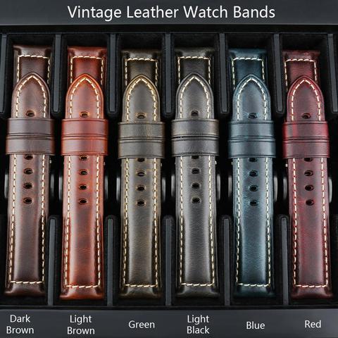 MAIKES Watch Accessories Watch Strap 20mm 22mm 24mm 26mm Vintage Cow Leather Watch Band For Panerai Fossil Watchband ► Photo 1/6