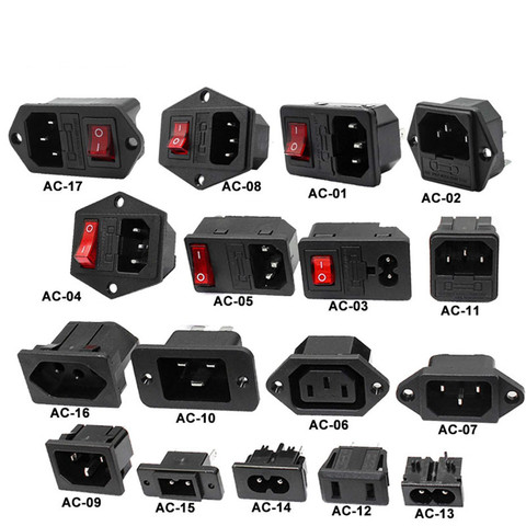 IEC320 C14 Electrical AC Socket 3 pin red LED 250V Rocker Switch 10A fuse female male inlet plug connector 2 pin socket mount ► Photo 1/6