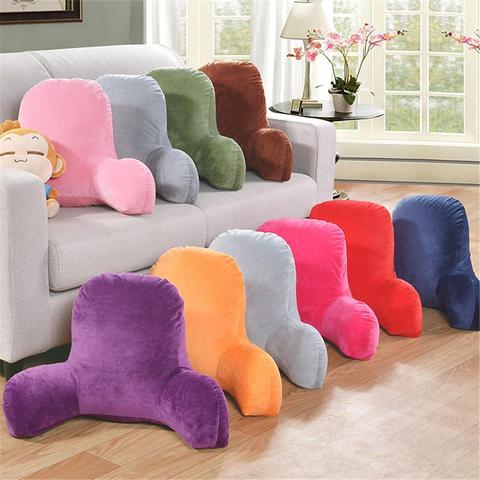 Comfortable Reading Pillow Back Cushion with Arm Support Cotton Linen Plush Fabric Bed Rest Waist Chair Car Seat Sofa Lumbar Cushion