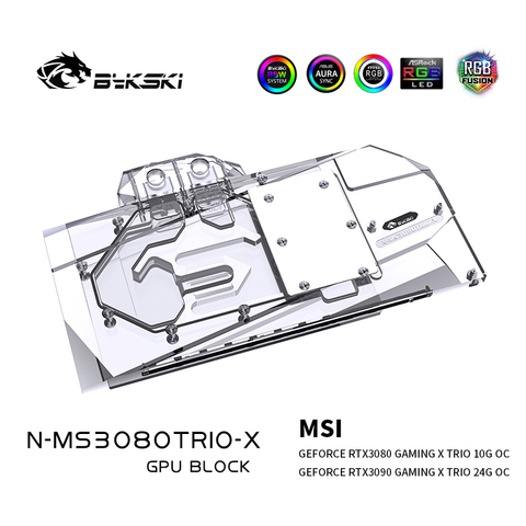 Bykski GPU Water Cooling Block For MSI RTX 3080 3090 GAMING X TRIO, Graphics Card Liquid Cooler System, N-MS3080TRIO-X ► Photo 1/6