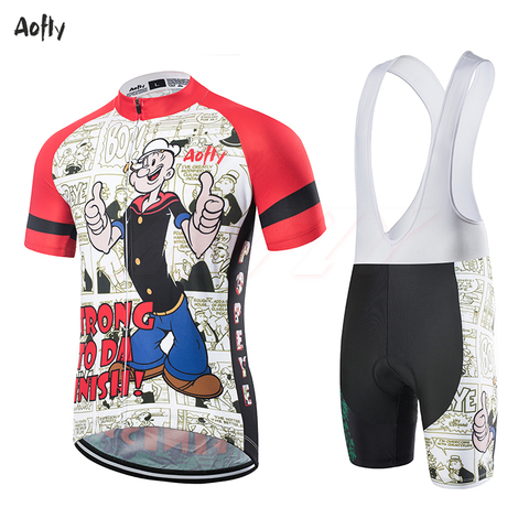 Aofly Cycling Jersey Suit Men's Short-Sleeved MTB Cycling Clothing Ropa Ciclismo Team Popeye Spinach Cycling Jersey Bike Clothes ► Photo 1/6