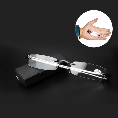 Rolipp Slingshots Reading Glasses Men Foldable Magnetic Box Presbyopic Glasses Rimless Frame Glasses ► Photo 1/6