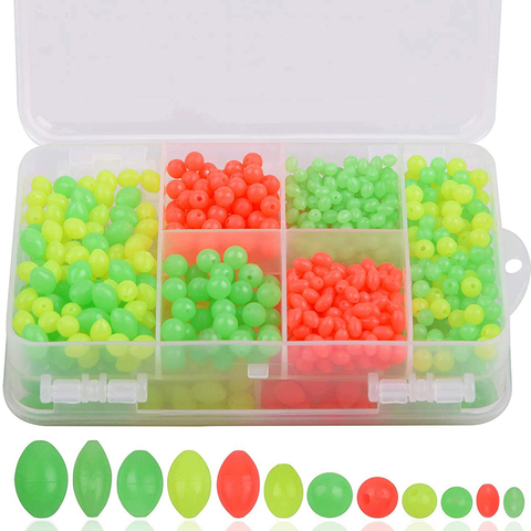 1000pcs Round Oval Mixed Size Luminous Fishing Beads Orange Yellow Green Floating Plastic Fishing Beads Fishing Tackle Box ► Photo 1/1