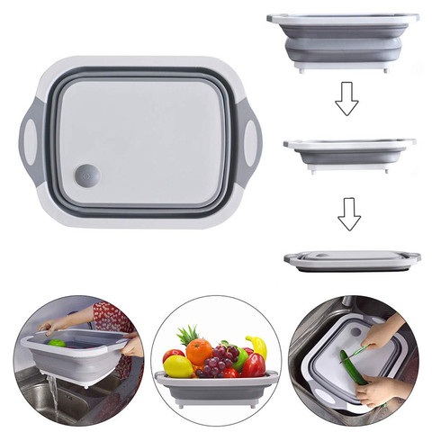 LMETJMA 3 in 1 Chopping Block with Colander Kitchen Foldable Cutting Board Drain Sink Vegetable Fruit Washing Basket KC0328 ► Photo 1/6