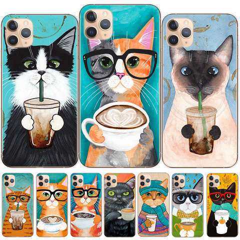 Latte Acrylic Coffee Milk Drink Bottle Cat Soft Silicone Phone Case For iPhone 12 Mini 11 Pro Max X XS XR 6 6S 7 8 Plus 5 5S SE ► Photo 1/6