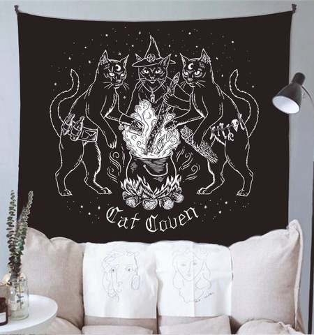 Cat Witchcraft Tapestry Wall Hanging Tapestries Mysterious Divination Baphomet Occult Home Black Cool Decor Coven Alitools - Cool Tapestries For Walls