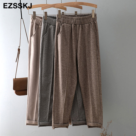 CHIC LOOSE harem woolen pants women's autumn  winter thick Woolen pants women's straight high waist Korean trouses ► Photo 1/6