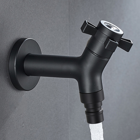 BAKALA 304 Stainless Steel Black Faucets Lengthen Outdoor Garden Faucet Wall Mounted Bathroom Corner Washing Machine Faucet ► Photo 1/6