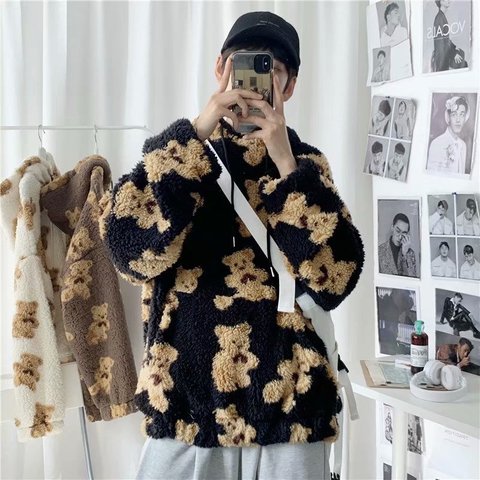 Autumn Man All-match Hoodies Teddy Coat Men Spring Harajuku Loose Sweatshirt M-3XL Korea Long Sleeve Pocket Oversized Hoodie Y2k ► Photo 1/6