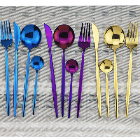 4pcs Blue Dinnerware Set 304 Stainless Steel Gold Cutlery Dinner Set Knife Fork Spoon Silverware Flatware Kitchen Tableware Set ► Photo 1/6