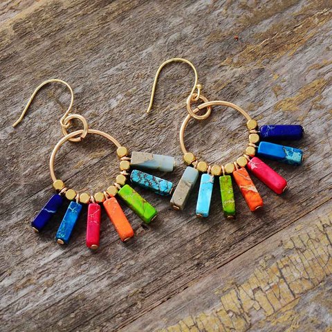 Chakra Earring Colorful Natural Stones Gold Color Beads Dangle Earrings Designer Bohemian Women Drop Earrings Gifts Dropship ► Photo 1/6