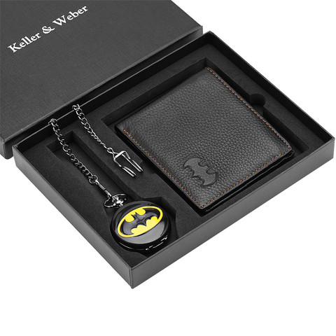 Vintage High Grade Batman Theme Quartz Pocket Watch Purse Box Set for Men Boys Retro Pendant Clock Wallet Xmas New Year Gifts ► Photo 1/6