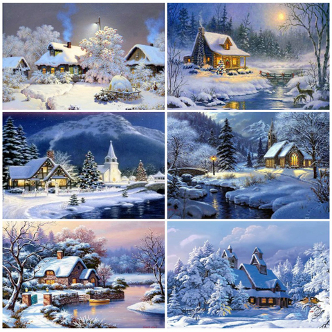 EverShine Diamond Painting House Cross Stitch Diamond Embroidery Landscape Mosaic Kit Winter Handicraft Hobby Gift Wall Art ► Photo 1/6