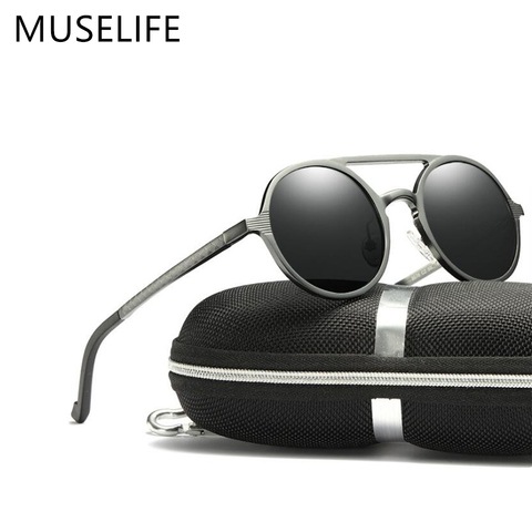 MUSELIFE brand aluminum magnesium polarized sunglasses 2022  sunglasses men's round driving punk glasses shadow Oculus masculino ► Photo 1/6