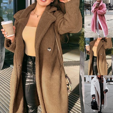 Pink Long Teddy Bear Jacket Coat,Women Winter Thick Warm Oversized Chunky  Outerwear,Faux Lambswool Fur Overcoat