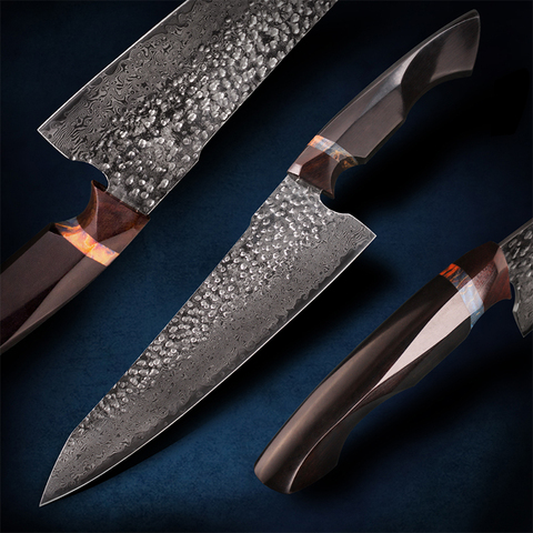 FZIZUO 8.5 Inch VG10 Damascus steel Chef Knife Ebony Handle Gyuto Knife Stainless Steel Kitchen Knives Cooking Tools with Sheath ► Photo 1/6