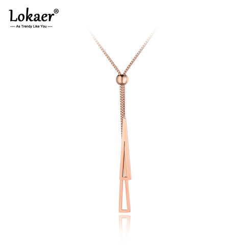 Lokaer Trendy Double Triangle Stainless Steel Women Box Chain Necklace Jewelry Rose Gold Adjustable Choker Necklaces N19049 ► Photo 1/5