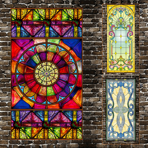 European Retro Church Painted Electrostatic Frosted Stained Glass Window Film PVC Self-adhesive Church Home Foil Stickers ► Photo 1/6