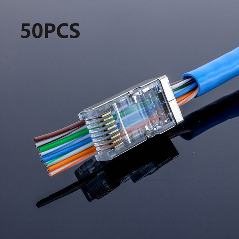 50pcs/lot End Pass Though RJ45 shielded connector cat5e Cat6 network plug rj45 adapter ► Photo 1/6