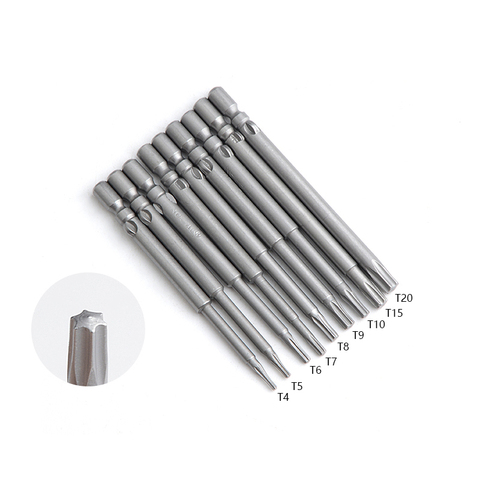 10PCS 60mm length 800 Electric 4mm Round Shank Magnetic Star Torx Screwdriver Bit Tool set T4 T5 T6 T7 T8 T9 T10 T15 T20 ► Photo 1/4