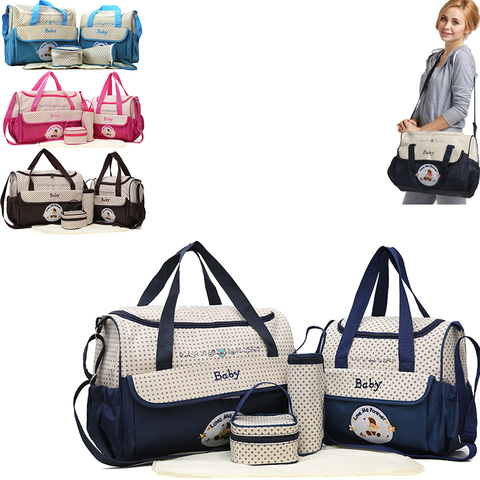 5pcs/set Multi-functionBaby Diaper Bag Suits For Mom Baby Bottle Holder  Mother Mummy Stroller Maternity Nappy Bags Sets