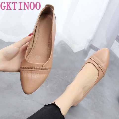 GKTINOO 2022 Spring Genuine Leather Shoes Pointed Toe Women Flat Shoes Fashion Casual Shoe Soft Comfort Leather Shoes Large Size ► Photo 1/6