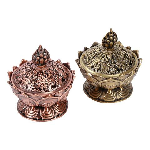2 Colors Holy Lotus Flower Incense Burner Buddhism Incense Burner Zinc Alloy Bronze Mini Incense Metal Craft Home Decoration ► Photo 1/6