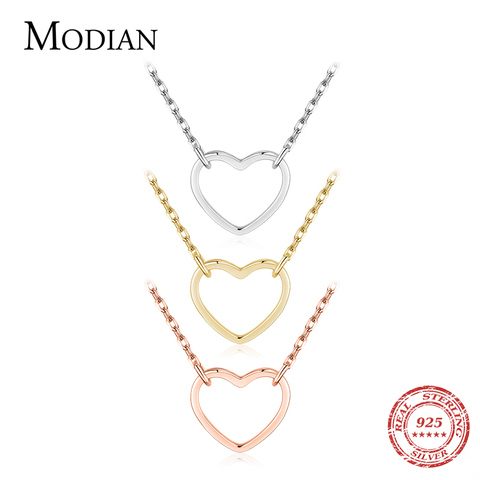 Modian Solid 925 Sterling Silver 3 Color Hearts Simple Pendant Necklaces For Women Silver Love Chian Fine Jewelry Accessories ► Photo 1/6
