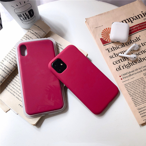 Rose Pink Original Liquid Silicone Case For iPhone 11 Case Protective Cover For iPhone 11 Pro Max 8 7 6S Plus X XR XS SE 2022 12 ► Photo 1/6