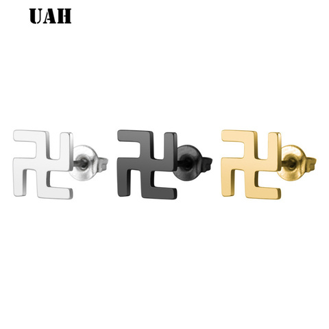 UAH Vintage Black Stainless Steel Earrings Jewelry for Women Cute Black Geometric Earing Buddism  Stud Earrings Girls Gift ► Photo 1/6