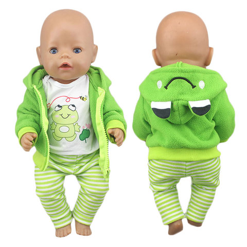2022 New Cute frog three piece set  Suits Fit For 43cm  Baby Doll 17 Inch Reborn Baby Doll Clothes ► Photo 1/6
