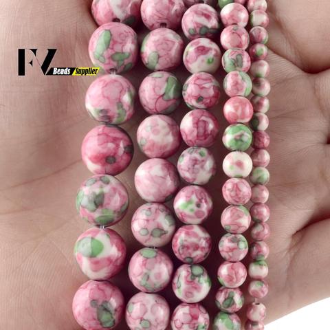 Natural Rose Red Green Spotted Rain Flower Beads For Jewelry Making Diy Bracelets 4/6/8/10/12mm Round Loose Spacer Stone Beads ► Photo 1/6