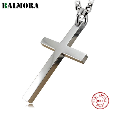 BALMORA Real 925 Sterling Silver Simple Classic Jesus Cross Pendant for Necklaces Women Men Christian Gift Punk Fashion Jewelry ► Photo 1/5