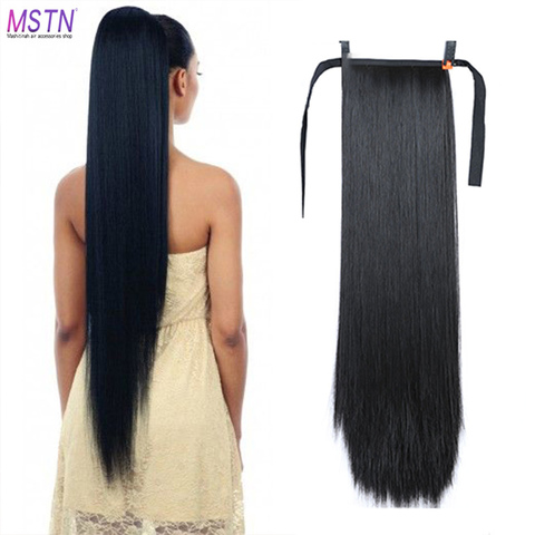 MSTN 30-Inch Synthetic Hair Fiber Heat-Resistant Straight Hair With Ponytail Hair  Extended Black Brown Headwear ► Photo 1/6