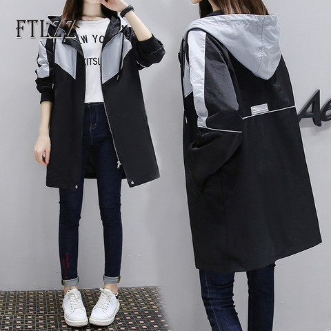 New Women Grey Trench Coat 2022 Spring Autumn Loose Casual Hooded Long Coats Ladies Vintage Streetwear Patchwork Windbreaker ► Photo 1/6