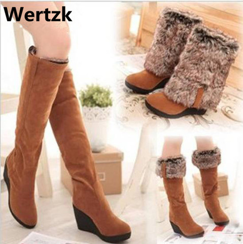 2022 NEW Wedges High Boots Women Warm boots Black 3 Ways Wear Suede Knee-high Women Snow Boots L141 ► Photo 1/4