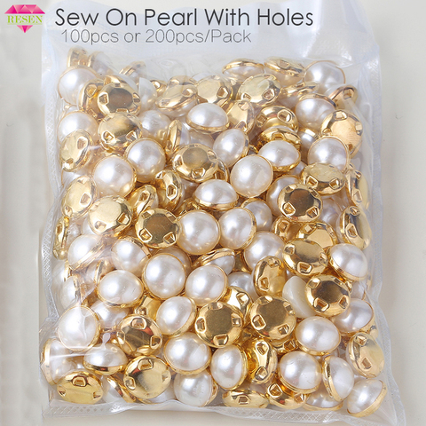 RESEN 6mm 8mm,10mm,12mm Sew On Pearls For Dresses With Claw Gold/Sliver Claw Rhinestones Round Pearl Button Sew On Stones ► Photo 1/6