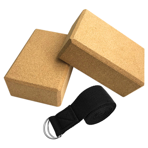 Yoga Blocks Set Cork Blocks Yoga Stretching Strap Yoga Cork Wood Bricks Yoga Cotton Strap Yoga Band For Home Gym Fitness ► Photo 1/6