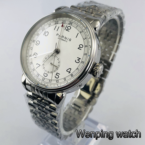 Parnis 42mm silver case GMT arab mark date window solid stainless steel mens top business automatic mechanical watch ► Photo 1/6