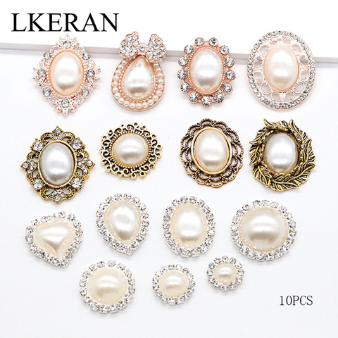 LKERAN 10pc ivory pearl series metal buttons flatback Crystal Pearl Decorative Button DIY handmade Flower Center Accessories ► Photo 1/6