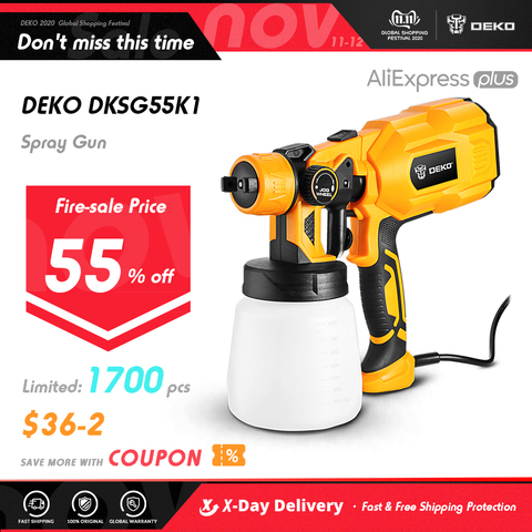 DEKO DKSG55K1 Spray Gun 550W 220V High Power Home Electric Paint Sprayer 3 Nozzle Easy Spraying and Clean Perfect for Beginner ► Photo 1/1