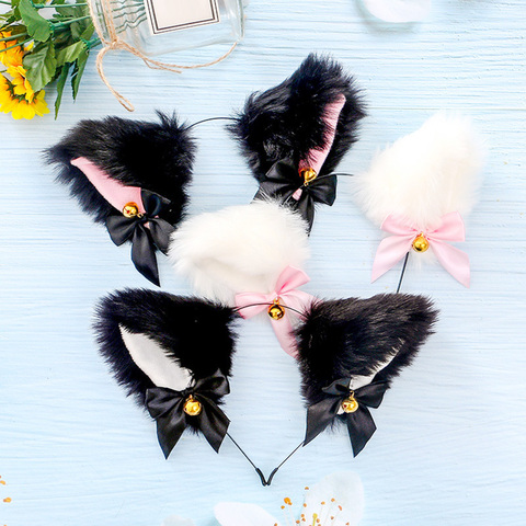 15 Colors Beautiful Masquerade Halloween Cat Ears Cosplay Cat Ear Party Costume Bow Tie Bell Headwear Headband Hair Accessories ► Photo 1/6