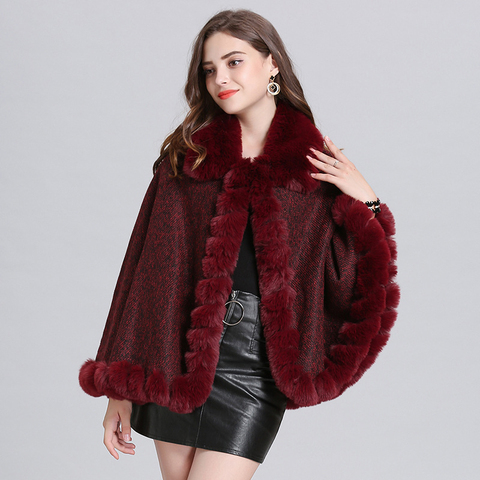 New arrival fashion winter women's fashion comfortable shawl warm thick large size soft loose fur collar vintage elegant poncho ► Photo 1/6